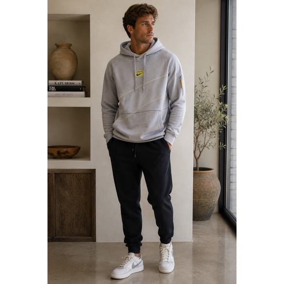 Nike Other - Nike Dri-FIT Fleece Pullover Fitness Hoodie Blue Whisper Swoosh Zip Pocket L